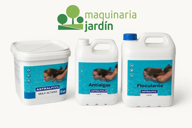 ¿Tienes el agua de la piscina verde, turbia o con mal aspecto? En MaquinariaJardin.com encontrarás productos para aclarar el agua de la piscina, dejarla cristalina y mantenerla limpia durante toda la temporada. Ofrecemos tratamientos para agua verde, productos para bajar el pH o la alcalinidad, y soluciones eficaces para piscinas con agua salada, pequeñas o grandes. Si buscas un producto para poner el agua azul, un clarificador, un tratamiento sin cloro o un tratamiento de choque para aguas verdes, tenemos todo lo necesario para recuperar el agua de tu piscina y mantenerla perfecta incluso en invierno.
