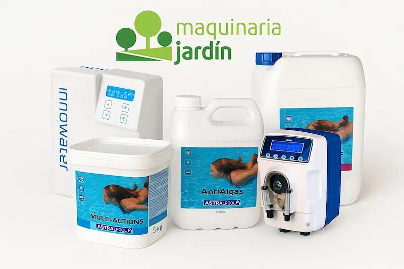 ¿Tienes el agua de la piscina verde, turbia o con mal aspecto? En MaquinariaJardin.com encontrarás productos para aclarar el agua de la piscina, dejarla cristalina y mantenerla limpia durante toda la temporada. Ofrecemos tratamientos para agua verde, productos para bajar el pH o la alcalinidad, y soluciones eficaces para piscinas con agua salada, pequeñas o grandes. Si buscas un producto para poner el agua azul, un clarificador, un tratamiento sin cloro o un tratamiento de choque para aguas verdes, tenemos todo lo necesario para recuperar el agua de tu piscina y mantenerla perfecta incluso en invierno.